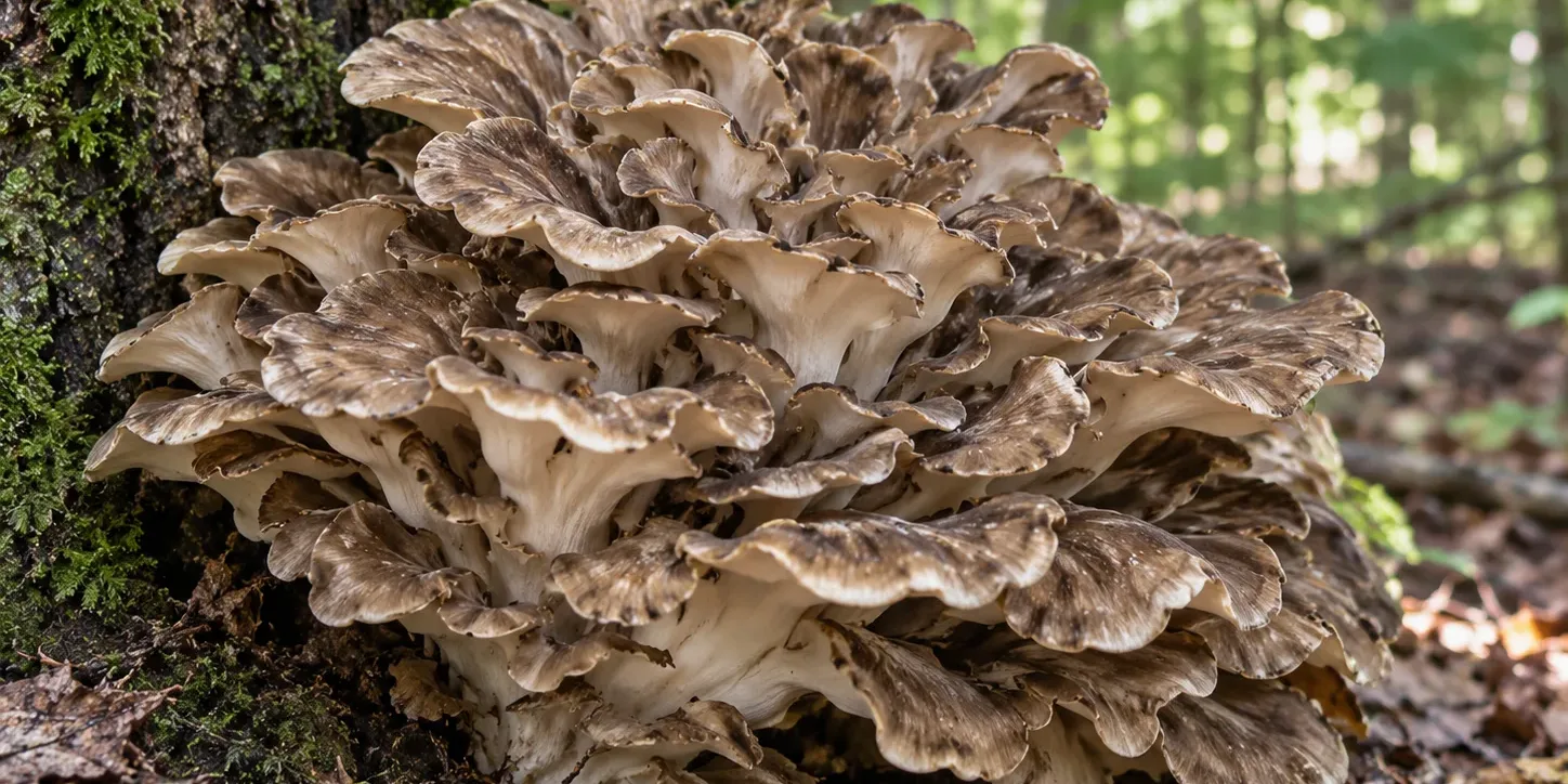 Maitake (trsnatec lupenitý) Trsnatec lupenitý (maitake) rostoucí u paty stromu